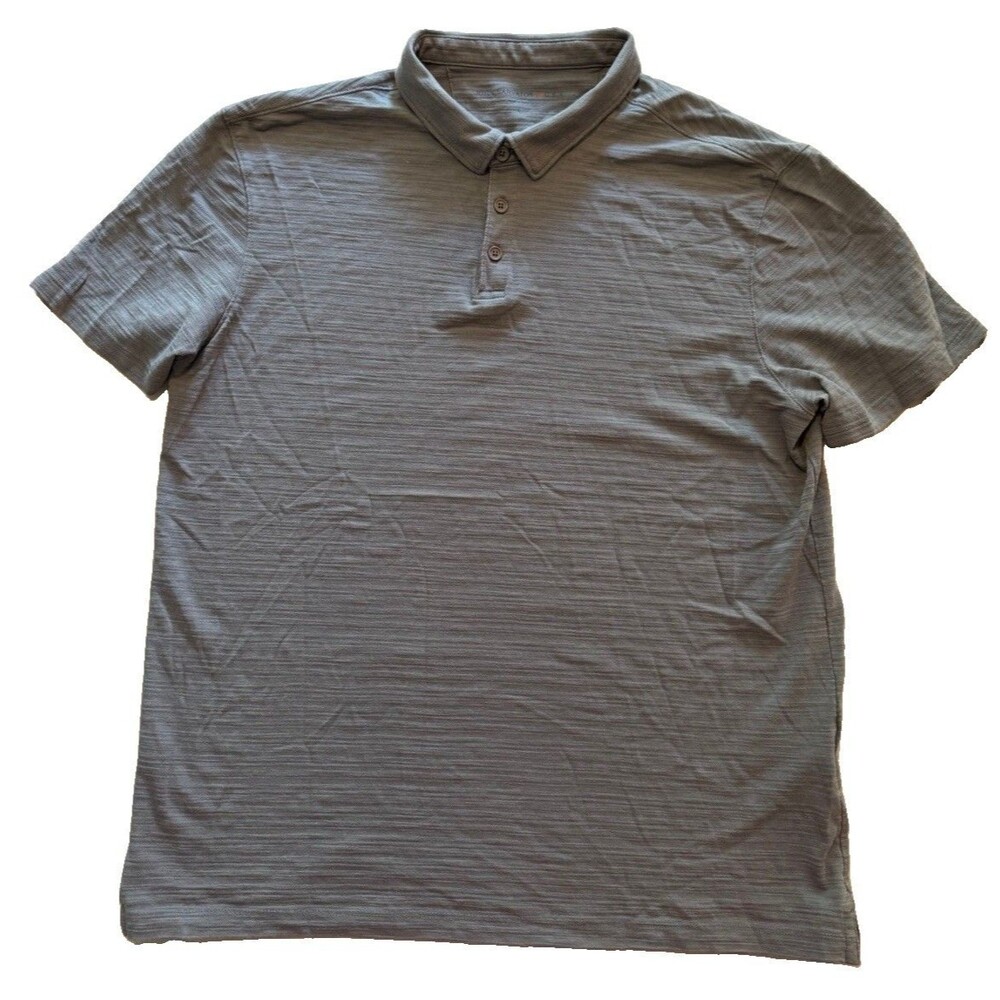 John Varvatos USA Mens Large Polo Shirt Charcoal Gray Tonal Stripe Slub Knit L